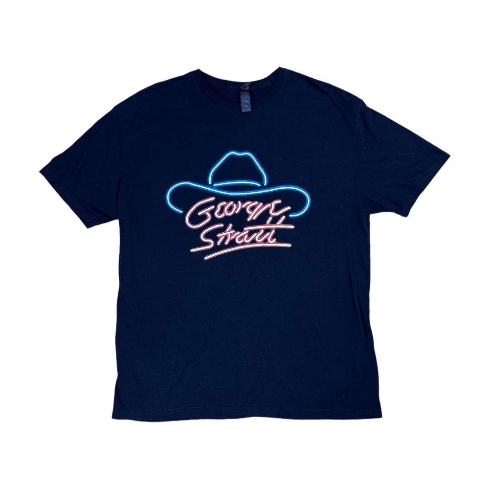 George Strait T Shirt Mens XL Black Excellent 2023 Tour Neon Graphic Tee